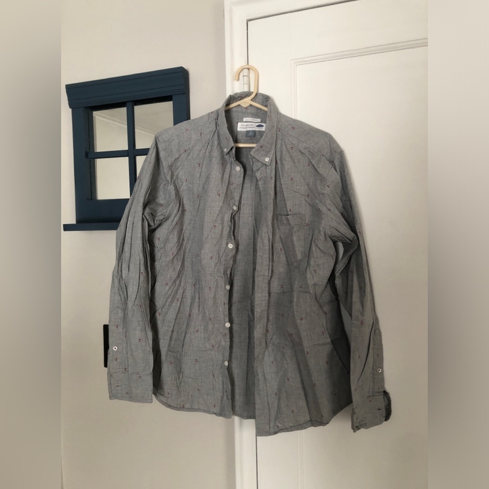 Old Navy Men's Gray Button-Down Shirt with Anchor Pattern